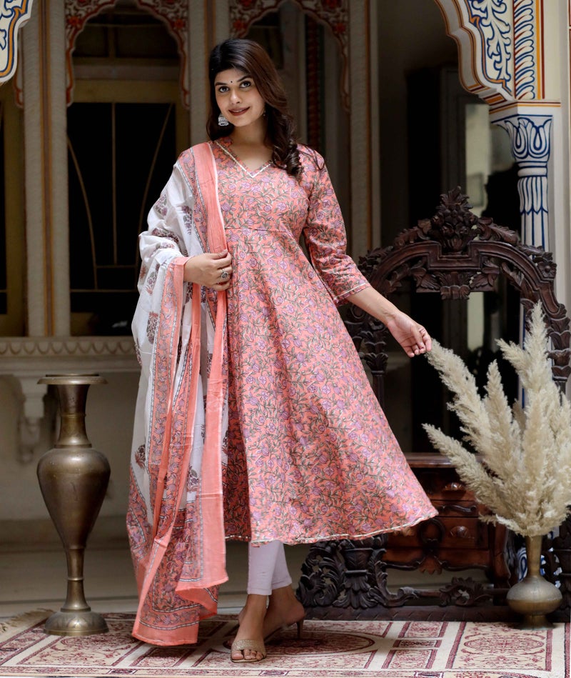 Miravan Floral Printed Anarkali Kurta and Dupatta for Women - Image 2